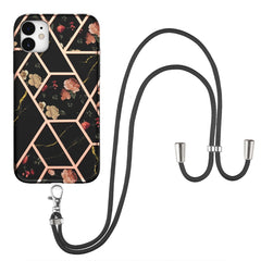 Electroplating Splicing Marble Flower Pattern TPU Shockproof Case with Lanyard, For iPhone 13 mini, For iPhone 13, For iPhone 13 Pro, For iPhone 13 Pro Max, For iPhone 12 mini, For iPhone 12 / 12 Pro, For iPhone 12 Pro Max, For iPhone 11