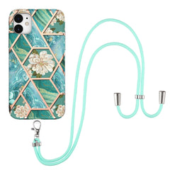 Electroplating Splicing Marble Flower Pattern TPU Shockproof Case with Lanyard, For iPhone 13 mini, For iPhone 13, For iPhone 13 Pro, For iPhone 13 Pro Max, For iPhone 12 mini, For iPhone 12 / 12 Pro, For iPhone 12 Pro Max, For iPhone 11