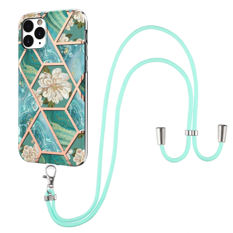 Electroplating Splicing Marble Flower Pattern TPU Shockproof Case with Lanyard, For iPhone 12 Pro Max, For iPhone 11, For iPhone 11 Pro, For iPhone 11 Pro Max, For iPhone XS / X, For iPhone XR