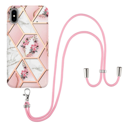 Estuche a prueba de golpes de TPU con diseño de flores de mármol y empalme galvanizado con cordón, para iPhone 11 Pro, para iPhone 11 Pro Max, para iPhone XS/X, para iPhone XR, para iPhone XS Max, para iPhone 8 Plus/7 Plus, para iPhone SE 2022/SE 2020/8/7