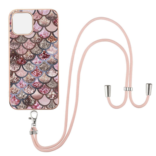 Electroplating Pattern IMD TPU Shockproof Case with Neck Lanyard, For iPhone 13 mini, For iPhone 13, For iPhone 13 Pro, For iPhone 13 Pro Max, For iPhone 12 mini