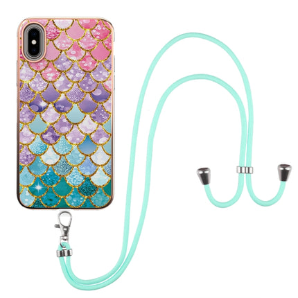Electroplating Pattern IMD TPU Shockproof Case with Neck Lanyard, For iPhone XS Max, For iPhone SE 2022 / SE 2020 / 8 / 7, For iPhone 8 Plus / 7 Plus