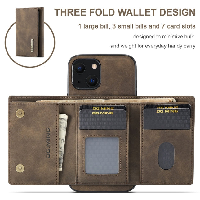 DG.MING M1-Serie 3-fach gefaltete Multi-Karten-Geldbörse + magnetische stoßfeste Hülle mit Halterungsfunktion, für iPhone 13 Mini, für iPhone 13, für iPhone 13 Pro, für iPhone 13 Pro Max