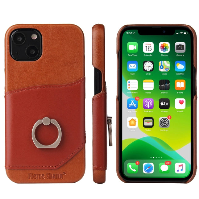 Fierre Shann - Funda de piel auténtica con textura de cera de aceite, con soporte giratorio de 360 ​​grados y ranura para tarjetas, para iPhone 13, iPhone 13 Mini, iPhone 13 Pro, iPhone 13 Pro Max
