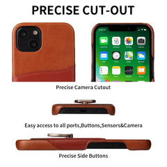 Fierre Shann Oil Wax Texture Genuine Leather Back Cover Case with 360 Degree Rotation Holder & Card Slot, For iPhone 13, For iPhone 13 Mini, For iPhone 13 Pro, For iPhone 13 Pro Max