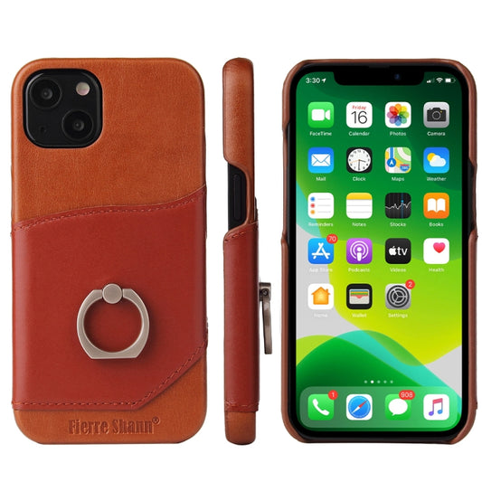 Fierre Shann Oil Wax Texture Genuine Leather Back Cover Case with 360 Degree Rotation Holder & Card Slot, For iPhone 13, For iPhone 13 Mini, For iPhone 13 Pro, For iPhone 13 Pro Max