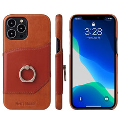 Fierre Shann Oil Wax Texture Genuine Leather Back Cover Case with 360 Degree Rotation Holder & Card Slot, For iPhone 13, For iPhone 13 Mini, For iPhone 13 Pro, For iPhone 13 Pro Max