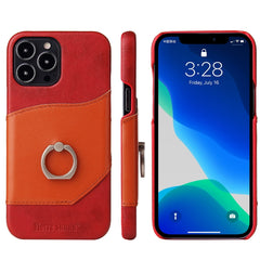 Fierre Shann Oil Wax Texture Genuine Leather Back Cover Case with 360 Degree Rotation Holder & Card Slot, For iPhone 13, For iPhone 13 Mini, For iPhone 13 Pro, For iPhone 13 Pro Max