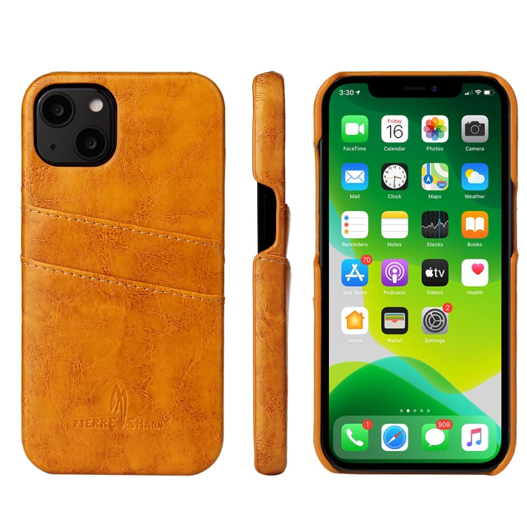 Fierre Shann Retro Oil Wax Texture PU Leather Case with Card Slots, For iPhone 13, For iPhone 13 Mini, For iPhone 13 Pro, For iPhone 13 Pro Max