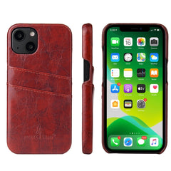 Fierre Shann Retro Oil Wax Texture PU Leather Case with Card Slots, For iPhone 13, For iPhone 13 Mini, For iPhone 13 Pro, For iPhone 13 Pro Max