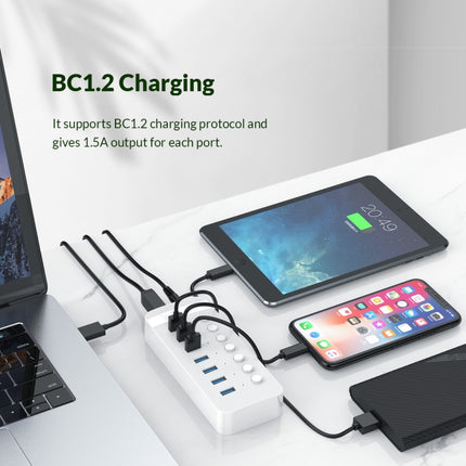 ORICO CT2U3-7AB-WH 7 In 1 Plastic Stripes Multi-Port USB HUB with Individual Switches, CT2U3-7AB-BK US Plug, CT2U3-7AB-WH US Plug