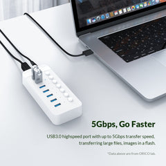 Concentrador USB multipuerto ORICO CT2U3-7AB-WH 7 en 1 con rayas de plástico e interruptores individuales, enchufe UE CT2U3-7AB-BK, enchufe UE CT2U3-7AB-WH, enchufe AU CT2U3-7AB-BK, enchufe AU CT2U3-7AB-WH, enchufe RU CT2U3-7AB-BK, enchufe RU CT2U3-7AB-WH