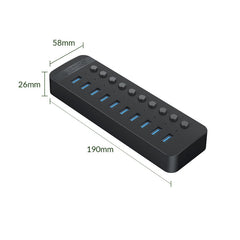 ORICO CT2U3-10AB-WH 10 In 1 Plastic Stripes Multi-Port USB HUB with Individual Switches,, CT2U3-10AB-BK UK Plug, CT2U3-10AB-WH UK Plug, CT2U3-10AB-BK EU Plug, CT2U3-10AB-WH EU Plug, CT2U3-10AB-BK AU Plug, CT2U3-10AB-WH AU Plug