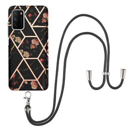 Electroplating Splicing Marble Flower Pattern TPU Shockproof Case with Lanyard, For Xiaomi Mi 11i / Poco F3, For Xiaomi Poco M3 / Redmi Note 9 4G, For Xiaomi Redmi 9A, For Xiaomi Mi 10 Lite 5G, For Xiaomi Mi 10T Lite 5G, For Xiaomi Mi 10T 5G / 10T Pro 5G
