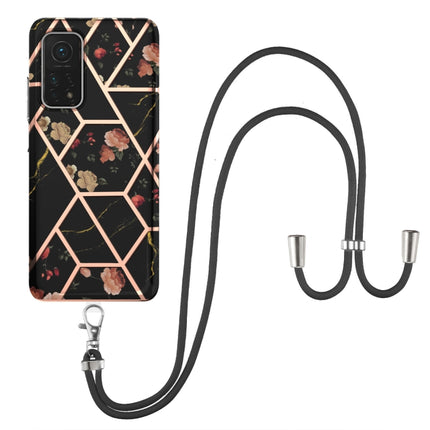 Electroplating Splicing Marble Flower Pattern TPU Shockproof Case with Lanyard, For Xiaomi Mi 11i / Poco F3, For Xiaomi Poco M3 / Redmi Note 9 4G, For Xiaomi Redmi 9A, For Xiaomi Mi 10 Lite 5G, For Xiaomi Mi 10T Lite 5G, For Xiaomi Mi 10T 5G / 10T Pro 5G