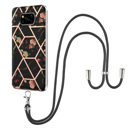 Electroplating Splicing Marble Flower Pattern TPU Shockproof Case with Lanyard, For Xiaomi Redmi Note 9S / Note 9 Pro, For Xiaomi Redmi Note 10, For Xiaomi Redmi Note 10 Pro/ 10 Pro Max, For Xiaomi Poco X3 NFC, For LG Stylo 7 4G, For LG Stylo 7 5G