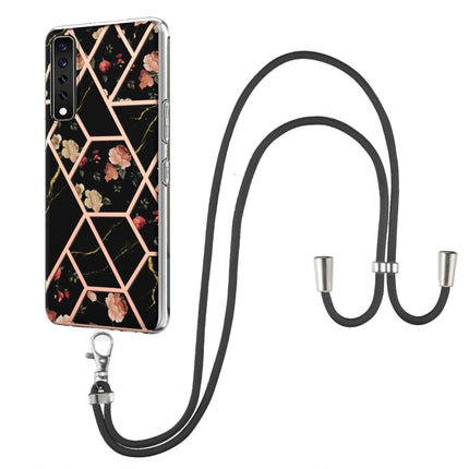 Electroplating Splicing Marble Flower Pattern TPU Shockproof Case with Lanyard, For Xiaomi Redmi Note 9S / Note 9 Pro, For Xiaomi Redmi Note 10, For Xiaomi Redmi Note 10 Pro/ 10 Pro Max, For Xiaomi Poco X3 NFC, For LG Stylo 7 4G, For LG Stylo 7 5G