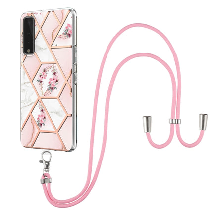 Electroplating Splicing Marble Flower Pattern TPU Shockproof Case with Lanyard, For Xiaomi Redmi Note 9S / Note 9 Pro, For Xiaomi Redmi Note 10, For Xiaomi Redmi Note 10 Pro/ 10 Pro Max, For Xiaomi Poco X3 NFC, For LG Stylo 7 4G, For LG Stylo 7 5G