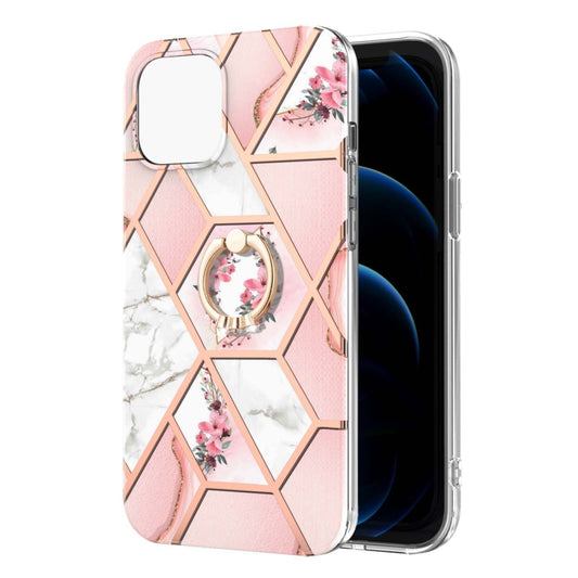 Electroplating Splicing Marble Flower Pattern TPU Shockproof Case with Rhinestone Ring Holder, For iPhone 13 mini, For iPhone 13, For iPhone 13 Pro, For iPhone 13 Pro Max, For iPhone 12 mini, For iPhone 12 / 12 Pro, For iPhone 12 Pro Max, For iPhone 11