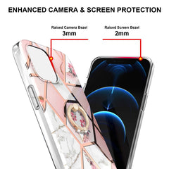 Electroplating Splicing Marble Flower Pattern TPU Shockproof Case with Rhinestone Ring Holder, For iPhone 13 mini, For iPhone 13, For iPhone 13 Pro, For iPhone 13 Pro Max, For iPhone 12 mini, For iPhone 12 / 12 Pro, For iPhone 12 Pro Max, For iPhone 11