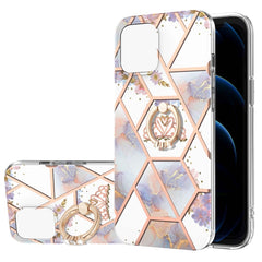 Electroplating Splicing Marble Flower Pattern TPU Shockproof Case with Rhinestone Ring Holder, For iPhone 13 mini, For iPhone 13, For iPhone 13 Pro, For iPhone 13 Pro Max, For iPhone 12 mini, For iPhone 12 / 12 Pro