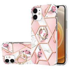 Electroplating Splicing Marble Flower Pattern TPU Shockproof Case with Rhinestone Ring Holder, For iPhone 13 mini, For iPhone 13, For iPhone 13 Pro, For iPhone 13 Pro Max, For iPhone 12 mini, For iPhone 12 / 12 Pro, For iPhone 12 Pro Max, For iPhone 11