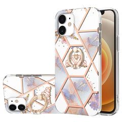 Electroplating Splicing Marble Flower Pattern TPU Shockproof Case with Rhinestone Ring Holder, For iPhone 13 mini, For iPhone 13, For iPhone 13 Pro, For iPhone 13 Pro Max, For iPhone 12 mini, For iPhone 12 / 12 Pro, For iPhone 12 Pro Max, For iPhone 11