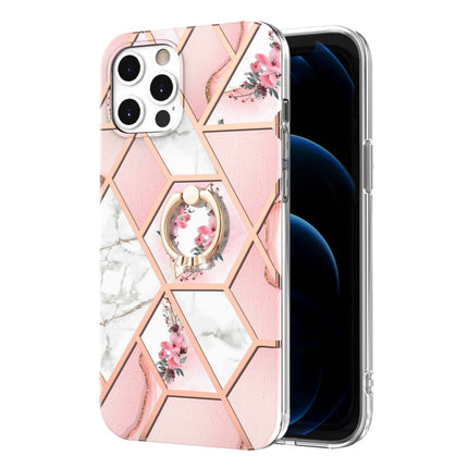 Galvanisiertes Spleißen, Marmor-Blumenmuster, stoßfeste TPU-Hülle mit Strass-Ringhalter, für iPhone 11 Pro, für iPhone 11 Pro Max, für iPhone X / XS, für iPhone XR, für iPhone XS Max, für iPhone SE 2022 / SE 2020 / 7 / 8, für iPhone 7 Plus / 8 Plus