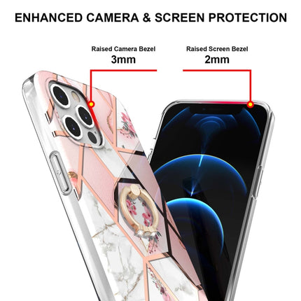 Galvanisiertes Spleißen, Marmor-Blumenmuster, stoßfeste TPU-Hülle mit Strass-Ringhalter, für iPhone 11 Pro, für iPhone 11 Pro Max, für iPhone X / XS, für iPhone XR, für iPhone XS Max, für iPhone SE 2022 / SE 2020 / 7 / 8, für iPhone 7 Plus / 8 Plus