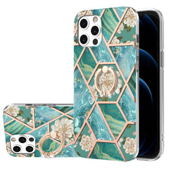 Electroplating Splicing Marble Flower Pattern TPU Shockproof Case with Rhinestone Ring Holder, For iPhone 13 mini, For iPhone 13, For iPhone 13 Pro, For iPhone 13 Pro Max, For iPhone 12 mini, For iPhone 12 / 12 Pro, For iPhone 12 Pro Max, For iPhone 11