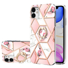 Electroplating Splicing Marble Flower Pattern TPU Shockproof Case with Rhinestone Ring Holder, For iPhone 13 mini, For iPhone 13, For iPhone 13 Pro, For iPhone 13 Pro Max, For iPhone 12 mini, For iPhone 12 / 12 Pro, For iPhone 12 Pro Max, For iPhone 11