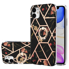 Electroplating Splicing Marble Flower Pattern TPU Shockproof Case with Rhinestone Ring Holder, For iPhone 13 mini, For iPhone 13, For iPhone 13 Pro, For iPhone 13 Pro Max, For iPhone 12 mini, For iPhone 12 / 12 Pro, For iPhone 12 Pro Max, For iPhone 11