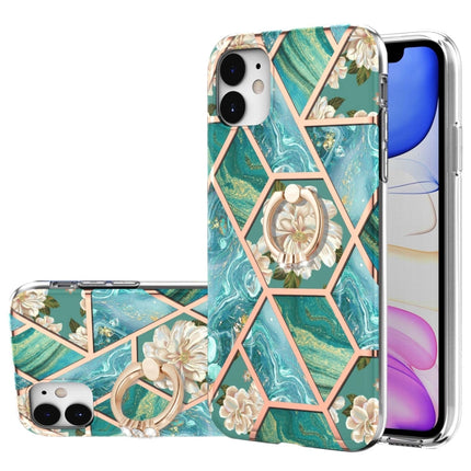 Galvanisiertes Spleißen, Marmor-Blumenmuster, stoßfeste TPU-Hülle mit Strass-Ringhalter, für iPhone 11 Pro, für iPhone 11 Pro Max, für iPhone X / XS, für iPhone XR, für iPhone XS Max, für iPhone SE 2022 / SE 2020 / 7 / 8, für iPhone 7 Plus / 8 Plus