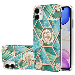 Electroplating Splicing Marble Flower Pattern TPU Shockproof Case with Rhinestone Ring Holder, For iPhone 13 mini, For iPhone 13, For iPhone 13 Pro, For iPhone 13 Pro Max, For iPhone 12 mini, For iPhone 12 / 12 Pro, For iPhone 12 Pro Max, For iPhone 11