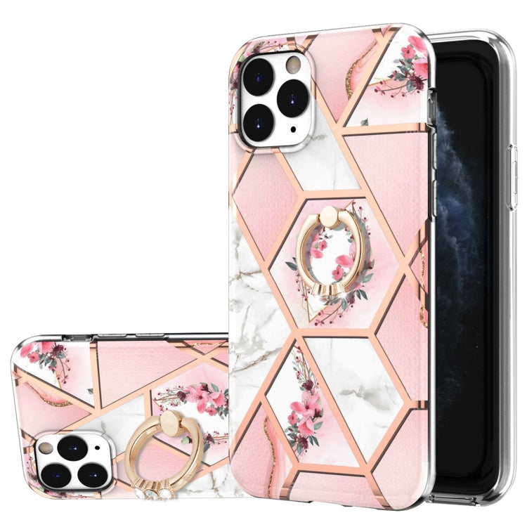 Galvanisiertes Spleißen, Marmor-Blumenmuster, stoßfeste TPU-Hülle mit Strass-Ringhalter, für iPhone 11 Pro, für iPhone 11 Pro Max, für iPhone X / XS, für iPhone XR, für iPhone XS Max, für iPhone SE 2022 / SE 2020 / 7 / 8, für iPhone 7 Plus / 8 Plus