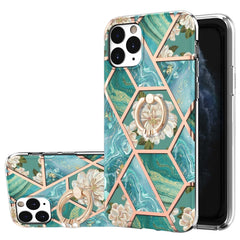 Galvanisiertes Spleißen, Marmor-Blumenmuster, stoßfeste TPU-Hülle mit Strass-Ringhalter, für iPhone 11 Pro, für iPhone 11 Pro Max, für iPhone X / XS, für iPhone XR, für iPhone XS Max, für iPhone SE 2022 / SE 2020 / 7 / 8, für iPhone 7 Plus / 8 Plus