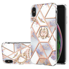 Galvanisiertes Spleißen, Marmor-Blumenmuster, stoßfeste TPU-Hülle mit Strass-Ringhalter, für iPhone 11 Pro, für iPhone 11 Pro Max, für iPhone X / XS, für iPhone XR, für iPhone XS Max, für iPhone SE 2022 / SE 2020 / 7 / 8, für iPhone 7 Plus / 8 Plus