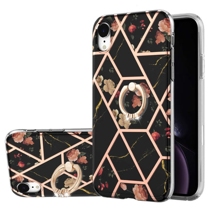 Galvanisiertes Spleißen, Marmor-Blumenmuster, stoßfeste TPU-Hülle mit Strass-Ringhalter, für iPhone 11 Pro, für iPhone 11 Pro Max, für iPhone X / XS, für iPhone XR, für iPhone XS Max, für iPhone SE 2022 / SE 2020 / 7 / 8, für iPhone 7 Plus / 8 Plus