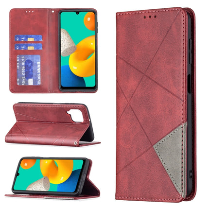 Rhombus Texture Horizontal Flip Magnetic Leather Case with Holder & Card Slots, For Samsung Galaxy M32