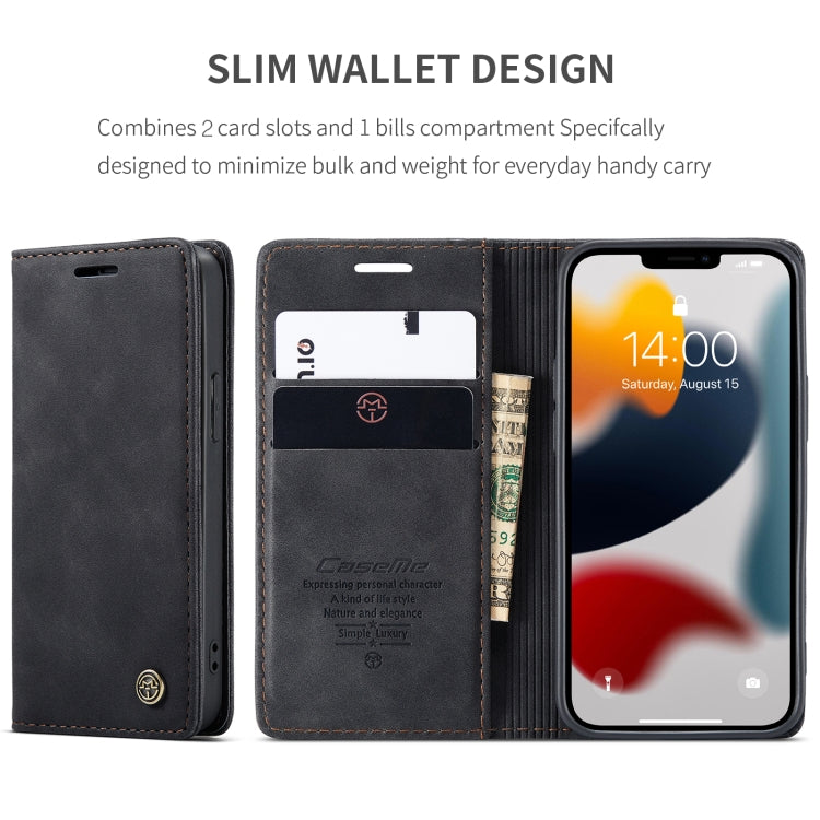 CaseMe-013 - Funda de piel con tapa horizontal multifuncional retro esmerilada con ranura para tarjetas, soporte y billetera, para iPhone 13 mini, iPhone 13, iPhone 13 Pro, iPhone 13 Pro Max