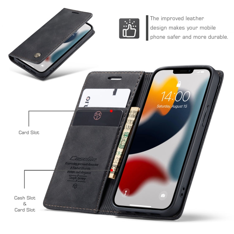 CaseMe-013 - Funda de piel con tapa horizontal multifuncional retro esmerilada con ranura para tarjetas, soporte y billetera, para iPhone 13 mini, iPhone 13, iPhone 13 Pro, iPhone 13 Pro Max