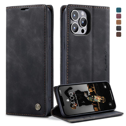CaseMe-013 - Funda de piel con tapa horizontal multifuncional retro esmerilada con ranura para tarjetas, soporte y billetera, para iPhone 13 mini, iPhone 13, iPhone 13 Pro, iPhone 13 Pro Max