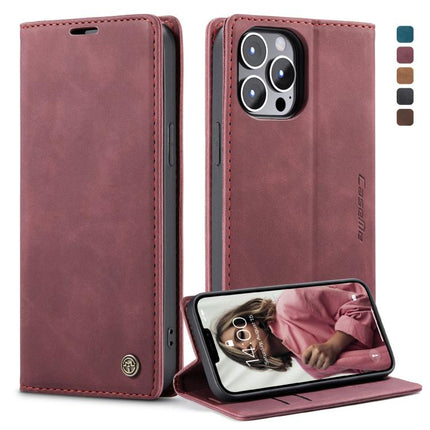 CaseMe-013 - Funda de piel con tapa horizontal multifuncional retro esmerilada con ranura para tarjetas, soporte y billetera, para iPhone 13 mini, iPhone 13, iPhone 13 Pro, iPhone 13 Pro Max