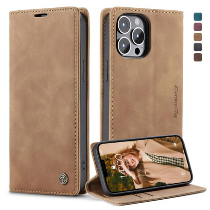 CaseMe-013 - Funda de piel con tapa horizontal multifuncional retro esmerilada con ranura para tarjetas, soporte y billetera, para iPhone 13 mini, iPhone 13, iPhone 13 Pro, iPhone 13 Pro Max