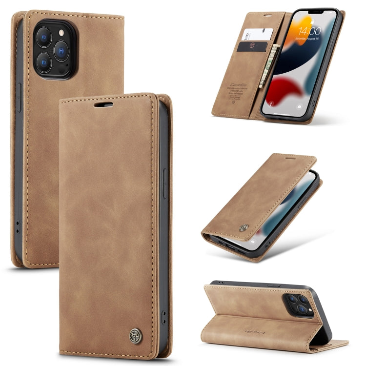 CaseMe-013 - Funda de piel con tapa horizontal multifuncional retro esmerilada con ranura para tarjetas, soporte y billetera, para iPhone 13 mini, iPhone 13, iPhone 13 Pro, iPhone 13 Pro Max