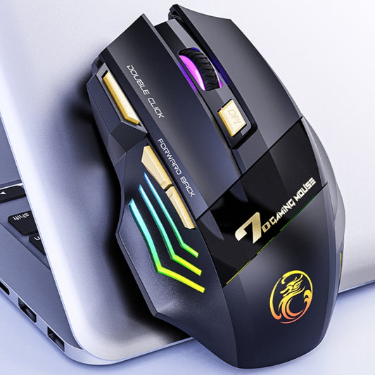 iMICE GW-X7 7-button Silent Rechargeable Wireless Gaming Mouse with Colorful RGB Lights, GW-X7 2.4G