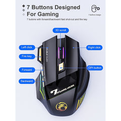 iMICE GW-X7 7-button Silent Rechargeable Wireless Gaming Mouse with Colorful RGB Lights, GW-X7 2.4G