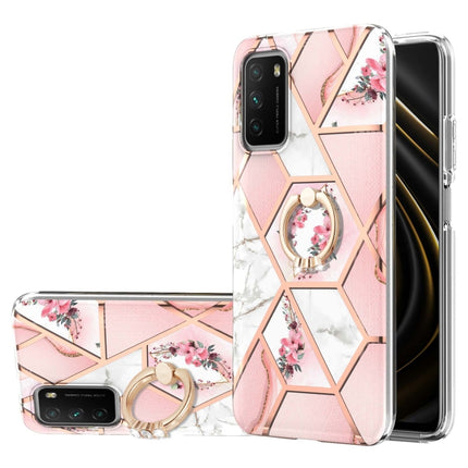 Electroplating Splicing Marble Flower Pattern TPU Shockproof Case with Rhinestone Ring Holder, For Xiaomi Mi 11i, For Xiaomi Poco M3, For Xiaomi Redmi 9A, For Xiaomi Mi 10 Lite, For Xiaomi Mi 10T Lite, For Xiaomi Mi 10T / Mi 10T Pro