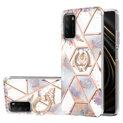 Electroplating Splicing Marble Flower Pattern TPU Shockproof Case with Rhinestone Ring Holder, For Xiaomi Mi 11i, For Xiaomi Poco M3, For Xiaomi Redmi 9A, For Xiaomi Mi 10 Lite, For Xiaomi Mi 10T Lite, For Xiaomi Mi 10T / Mi 10T Pro