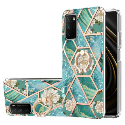 Electroplating Splicing Marble Flower Pattern TPU Shockproof Case with Rhinestone Ring Holder, For Xiaomi Mi 11i, For Xiaomi Poco M3, For Xiaomi Redmi 9A, For Xiaomi Mi 10 Lite, For Xiaomi Mi 10T Lite, For Xiaomi Mi 10T / Mi 10T Pro